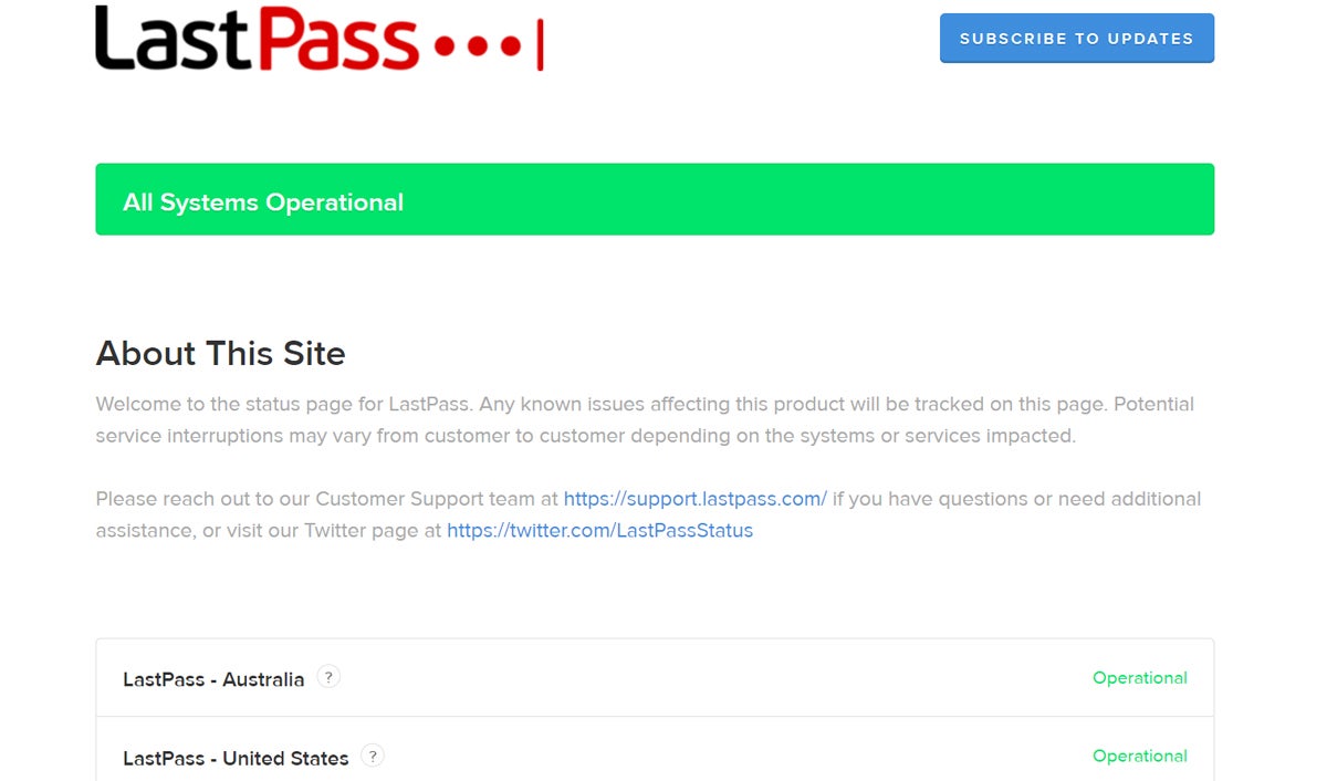 LastPass Status Screenshot