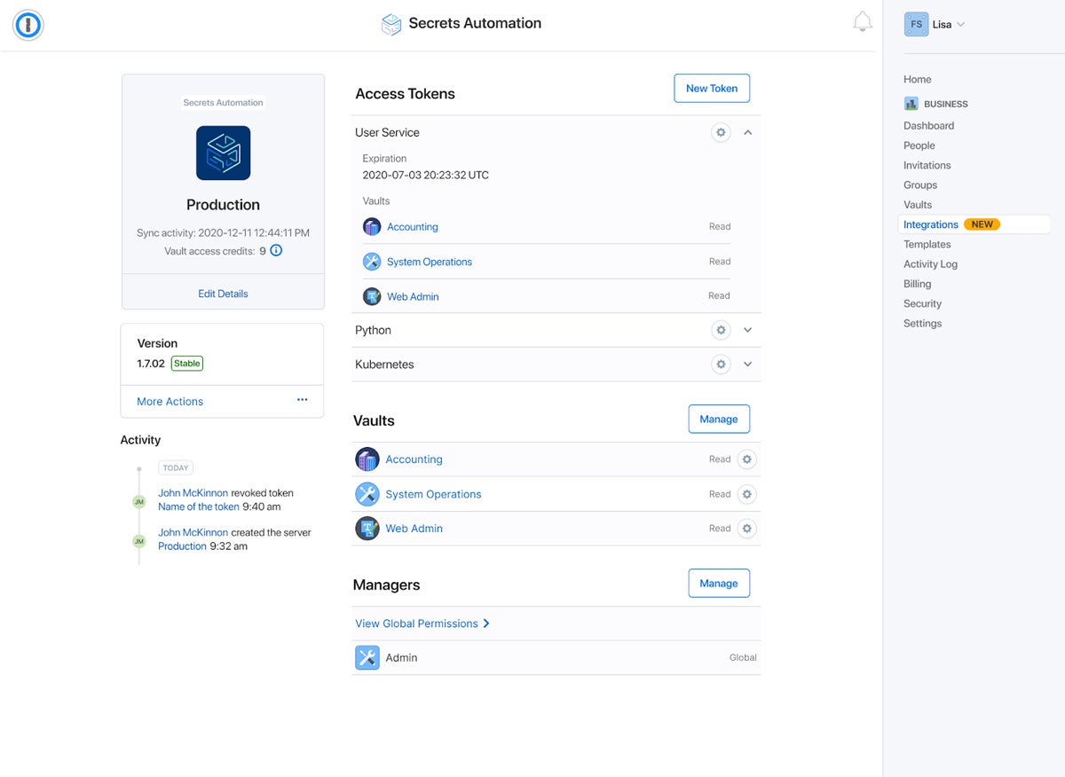 1Password Secrets Automation Screenshot