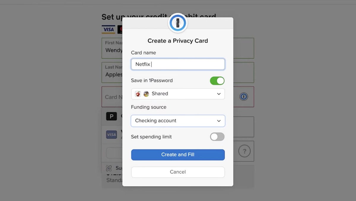 1Password Privacy Card setup