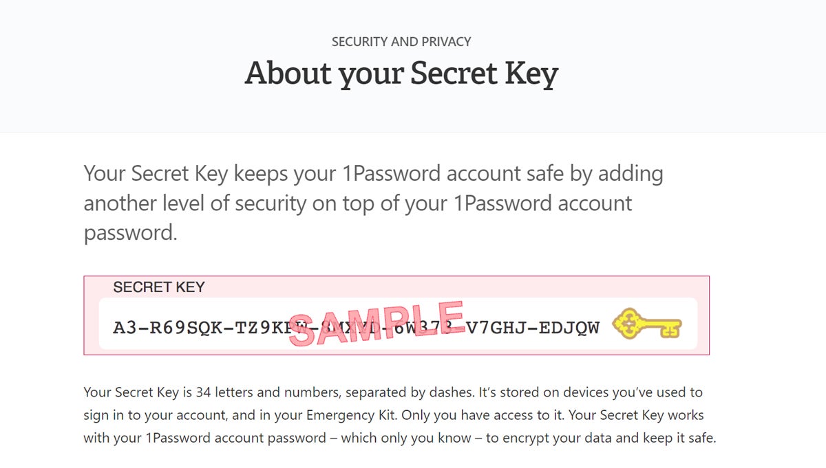 1Password Secret Key Information