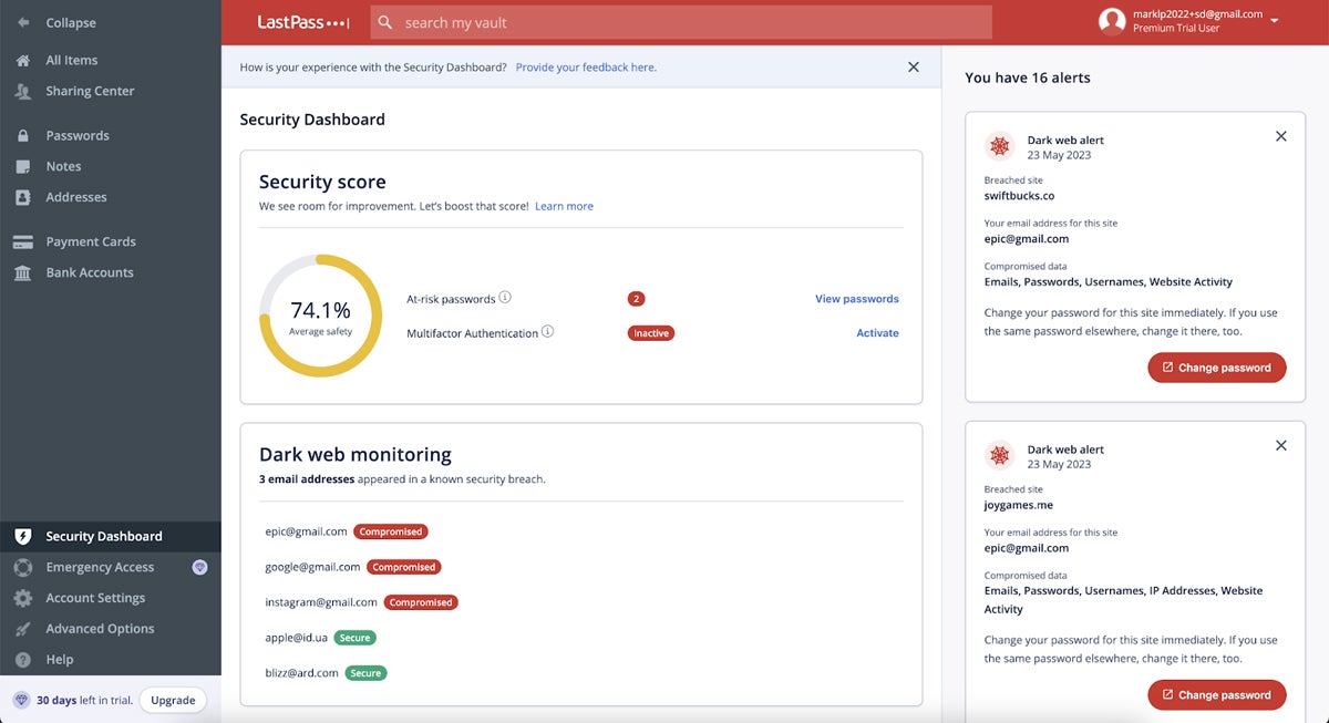 LastPass Business Password Security Dashboard
