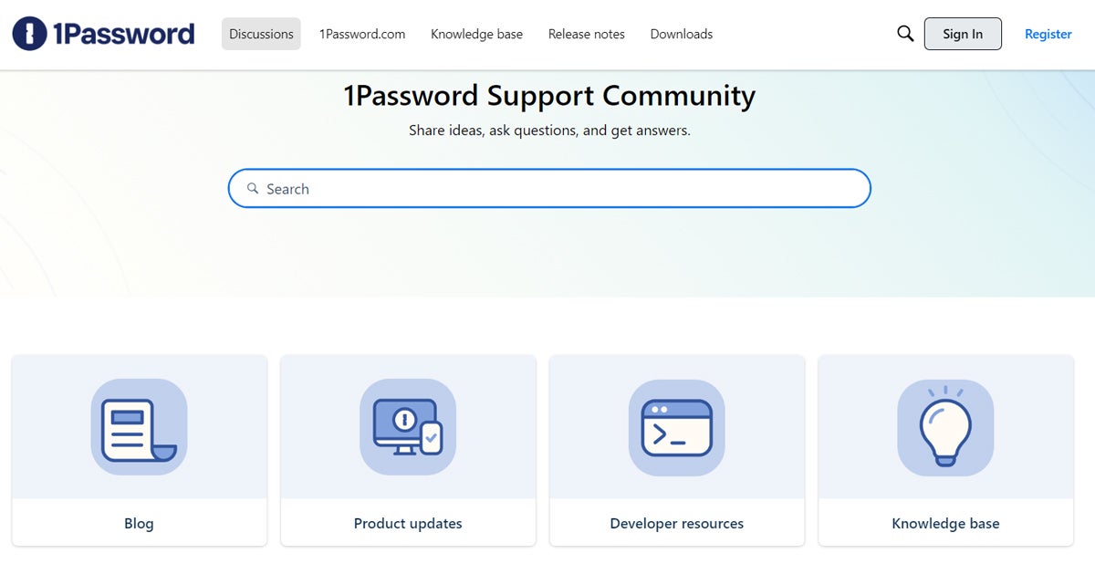 1Password support community options