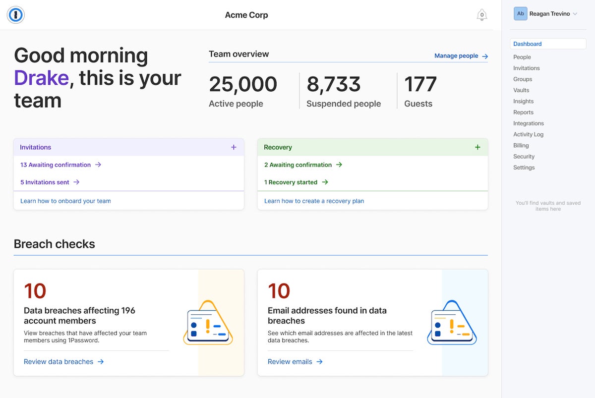 1Password Business Dashboard Screenshot