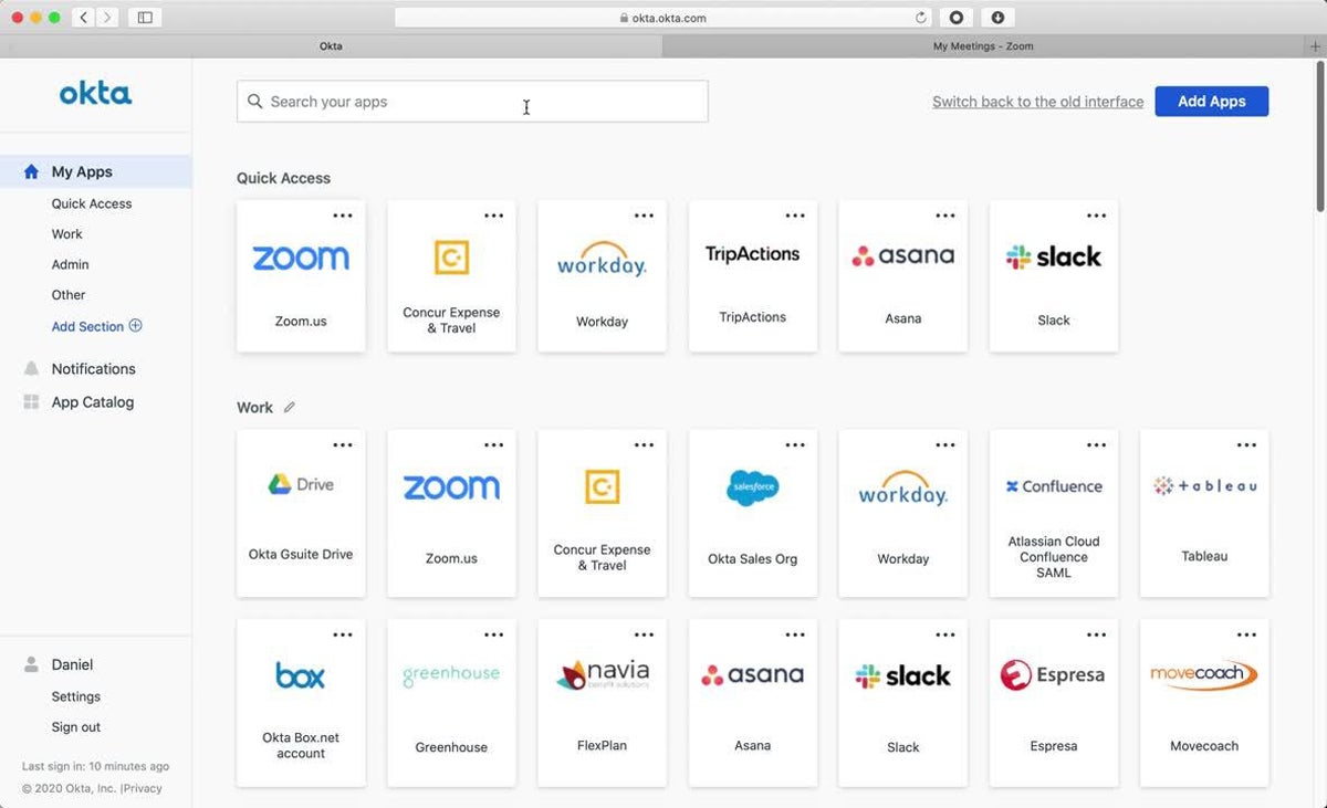Okta interface.