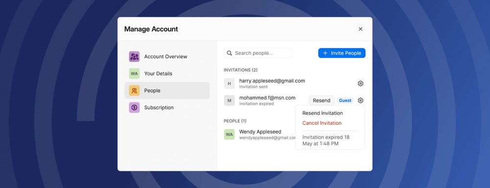 Option to invite a guest in 1Password.