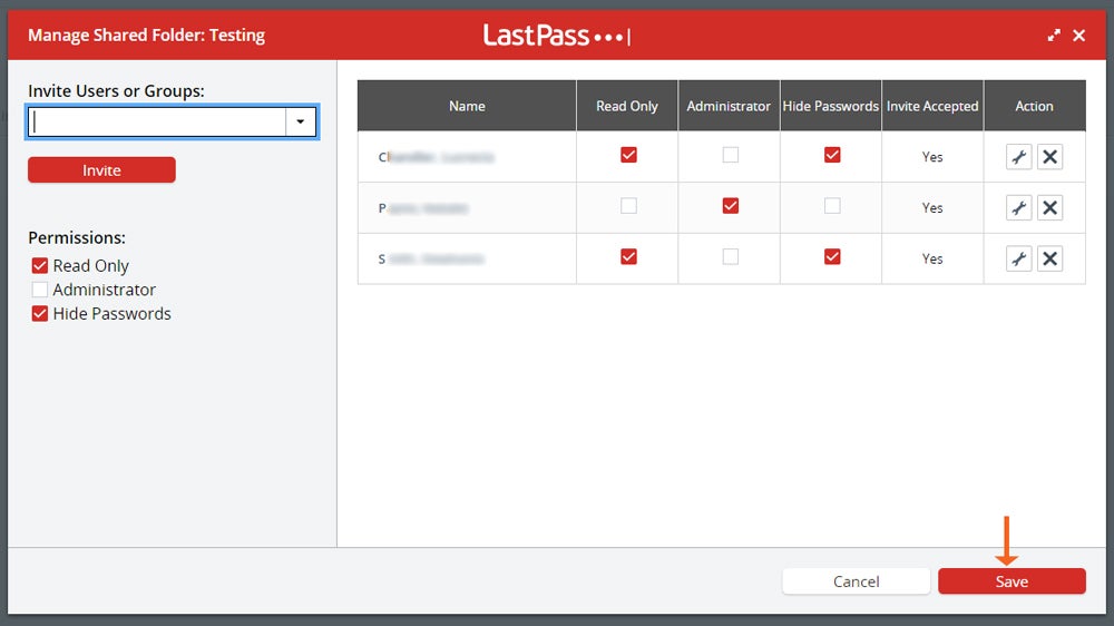 LastPass password sharing and permissions.
