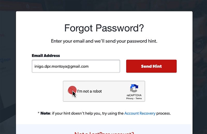 LastPass account recovery option.