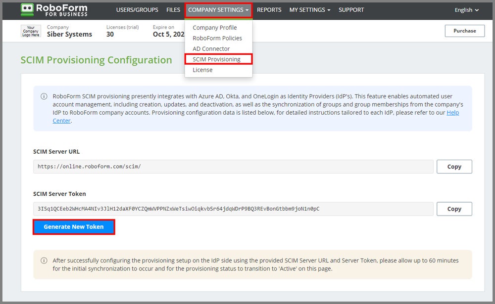 RoboForm SCIM integrations.