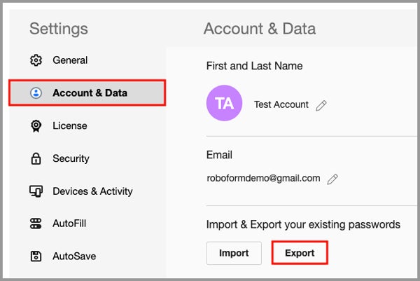 Option to export and import passwords in RoboForm.