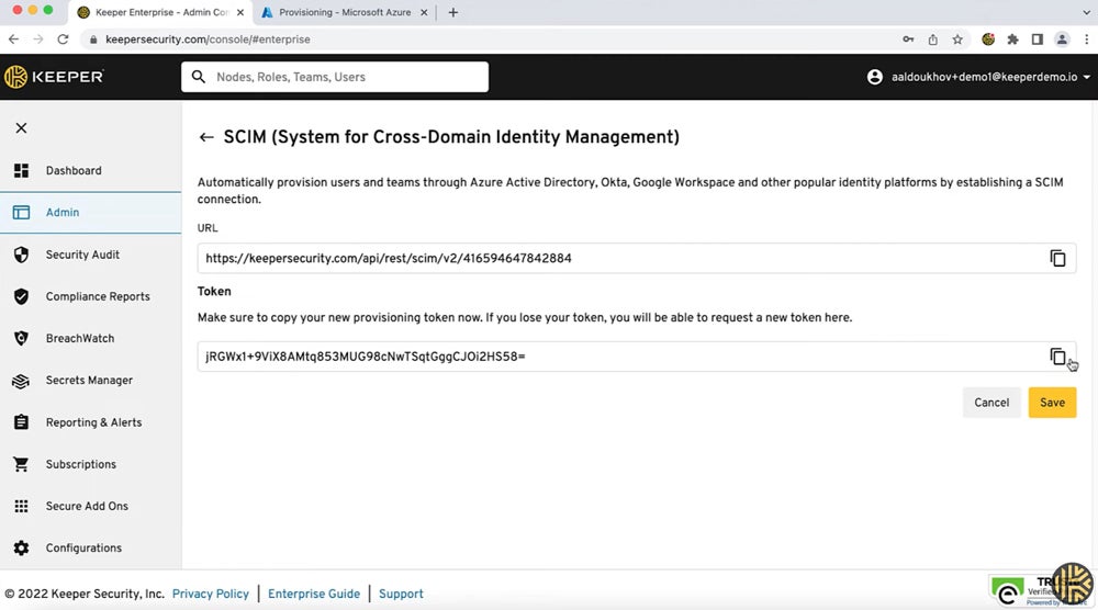 Keeper SCIM provisioning.