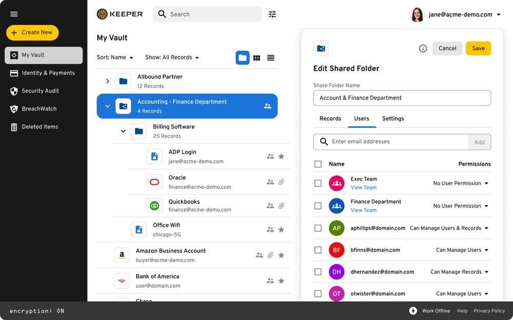 Keeper user interface.