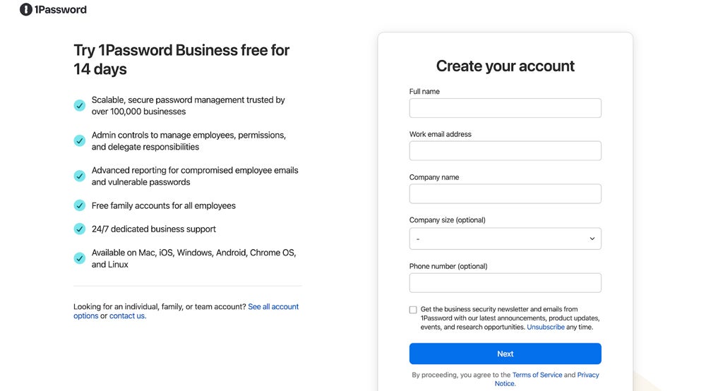 1Password free trial.