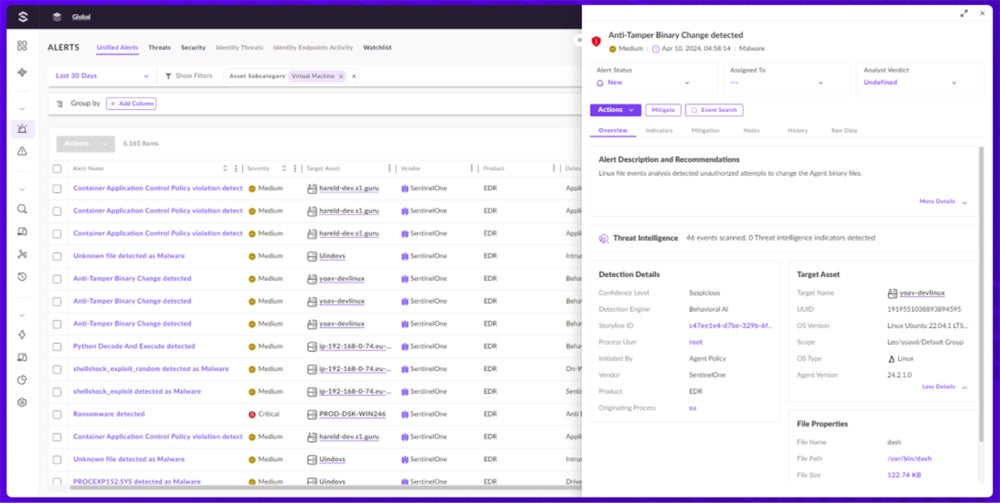 SentinelOne Singularity Cloud's dashboard.