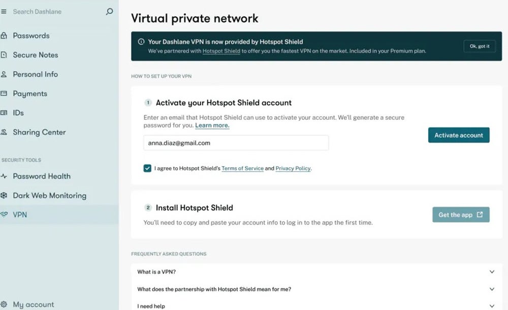 Integrated VPN feature screenshot.