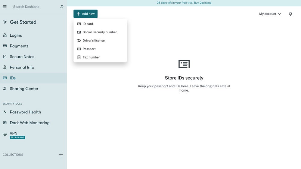 Secure storage feature screenshot.