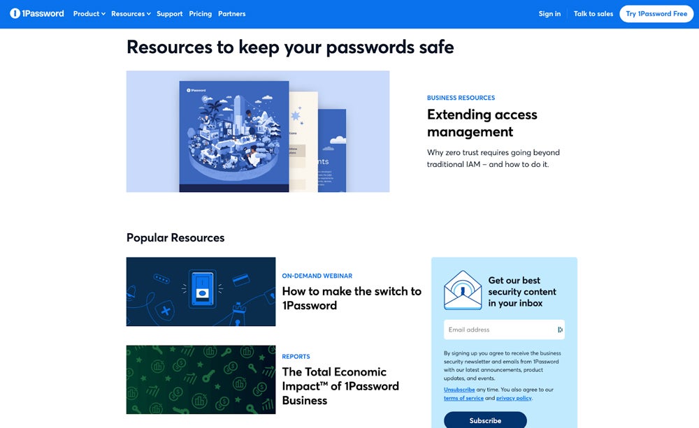 1Password resource page.