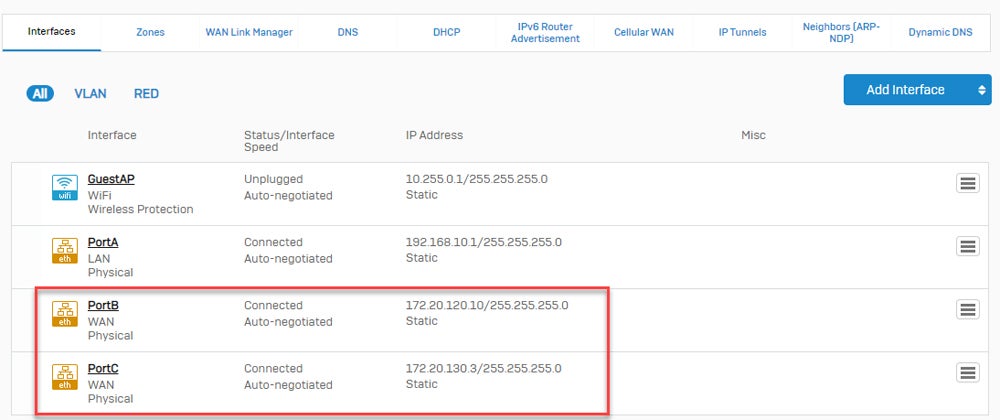 Sophos interface.