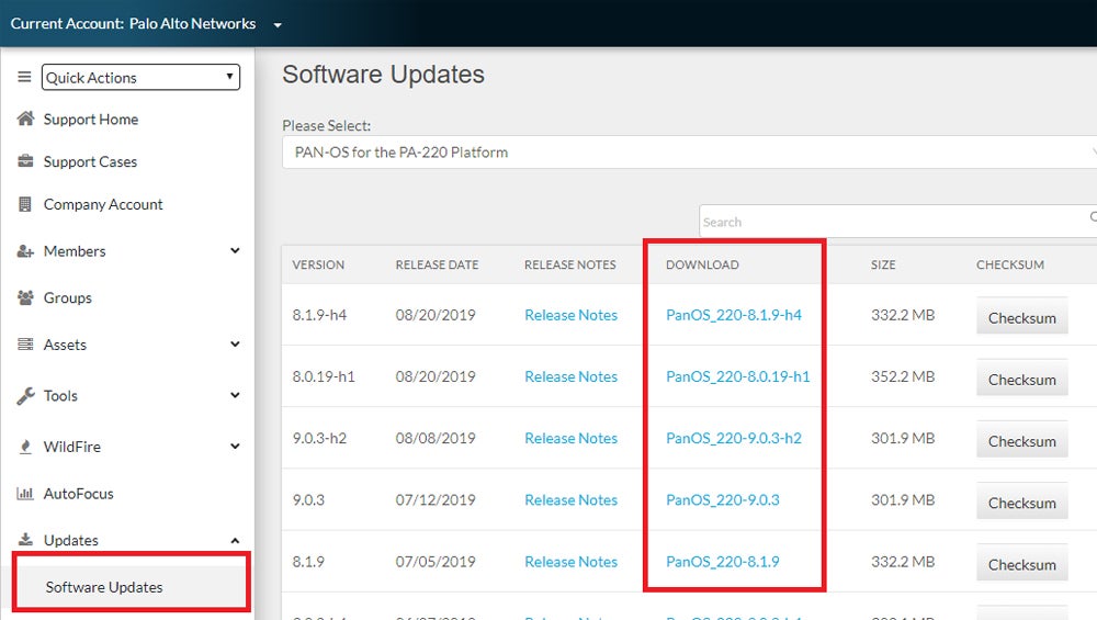 Palo Alto Networks interface.