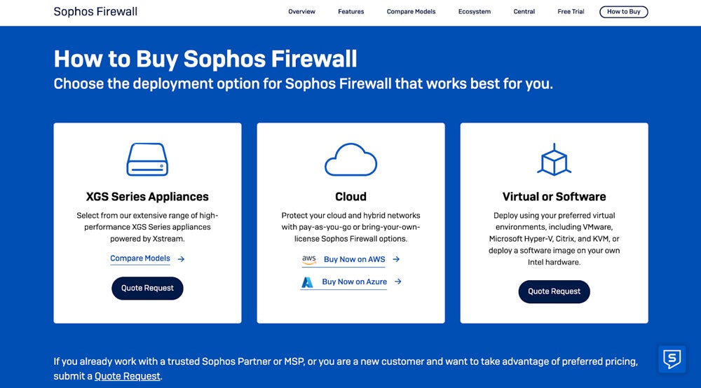 Sophos Firewall deployment options.