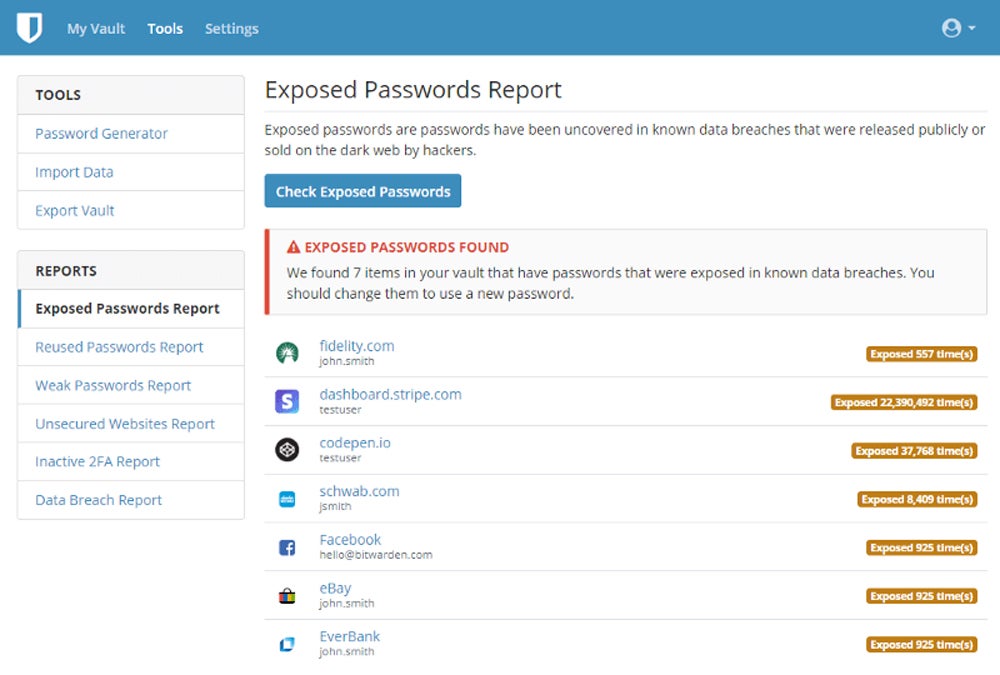 Bitwarden interface.