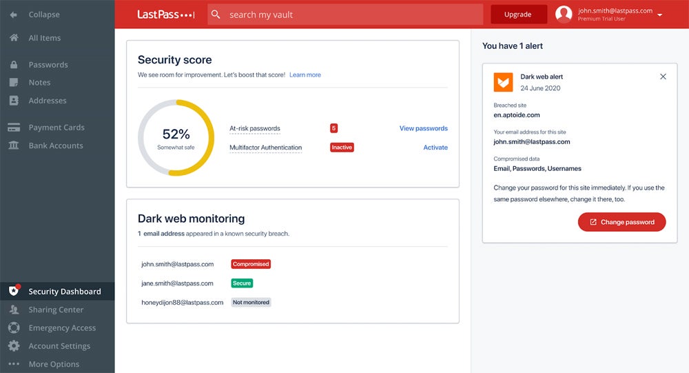 LastPass Security Dashboard interface.