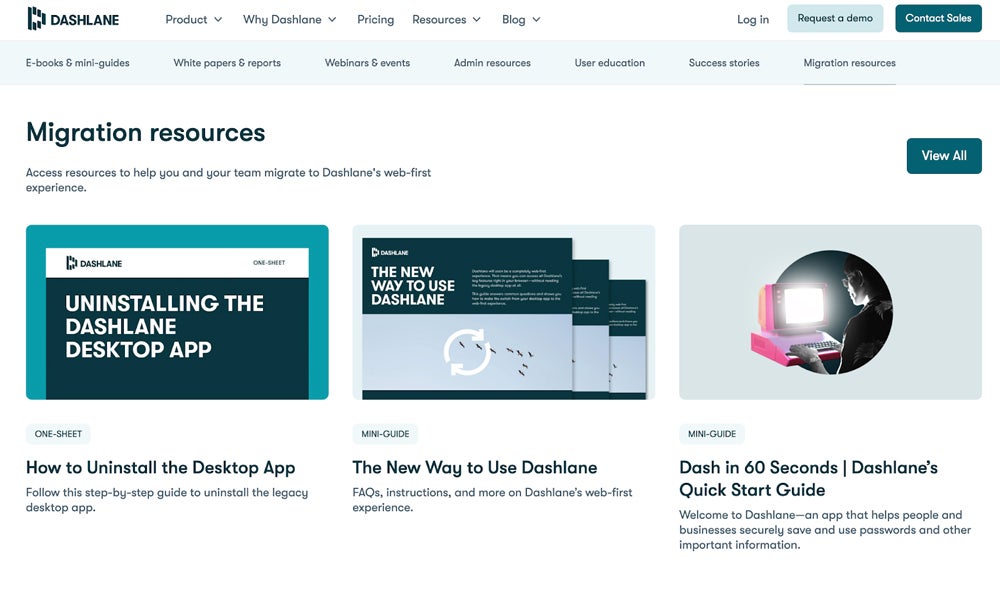Dashlane migration resources screenshot.