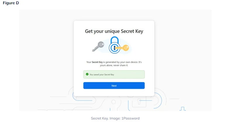 1Password Secret Key interface screenshot.