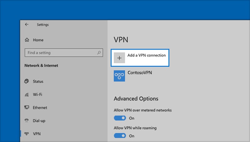 VPN settings window on Microsoft Windows.