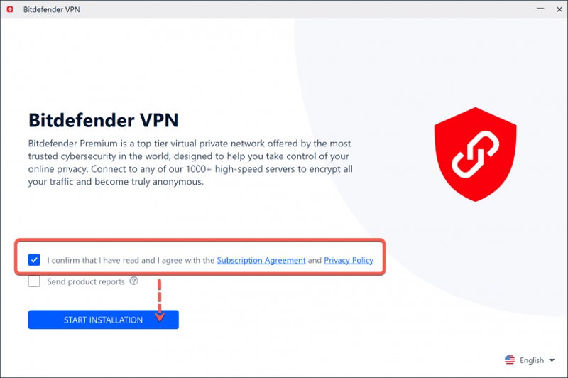 Bitdefender VPN Installation process screenshot.