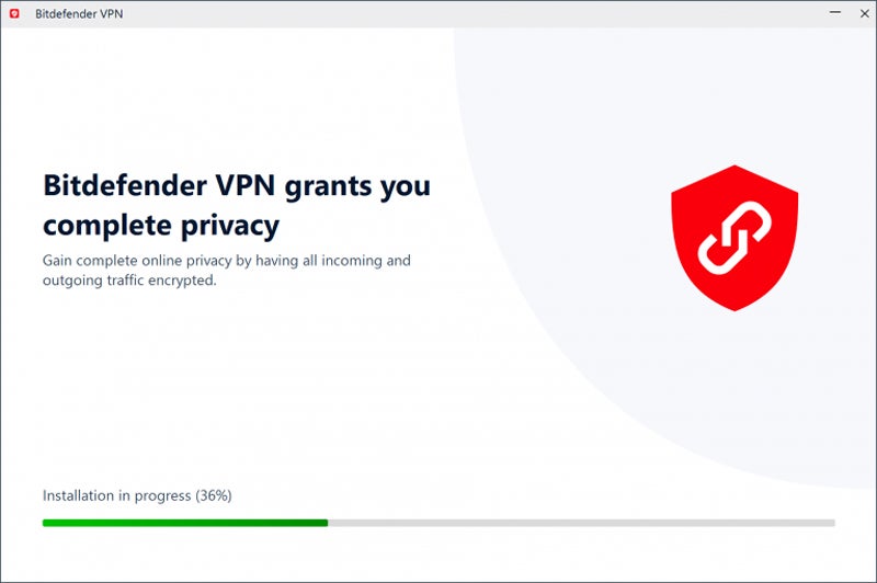 Bitdefender VPN Installation process screenshot.