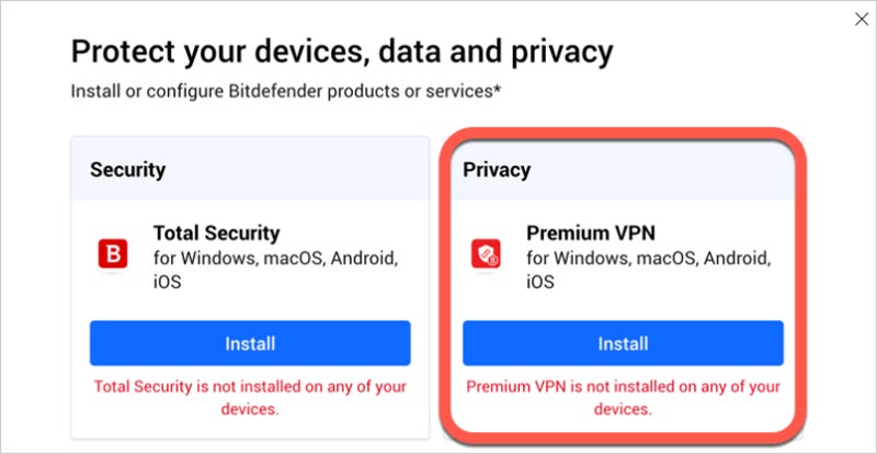 Bitdefender VPN Installation process screenshot.