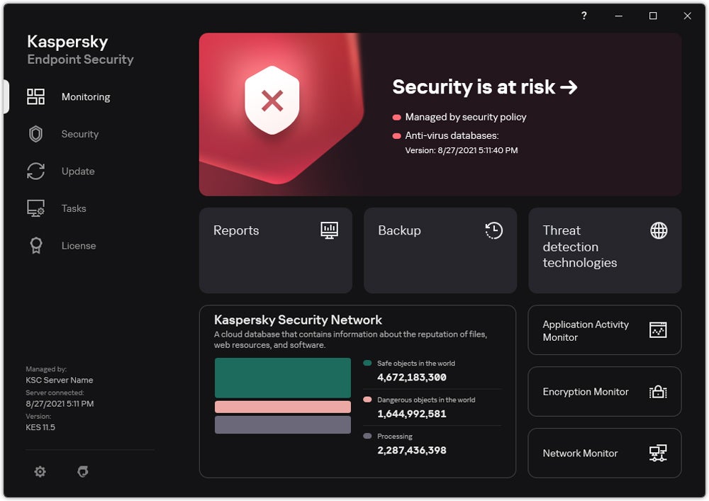 Kaspersky monitoring interface.