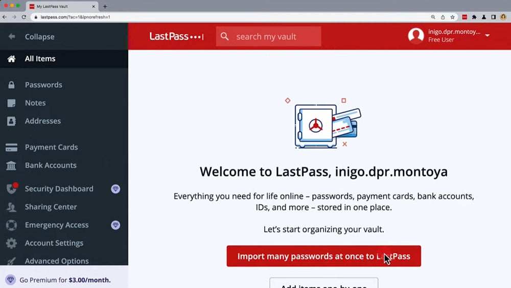 LastPass dashboard.