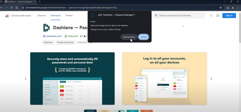 Download prompt for Dashlane app.