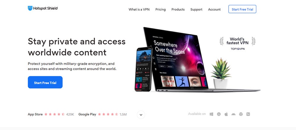 Hotspot Shield page screenshot.