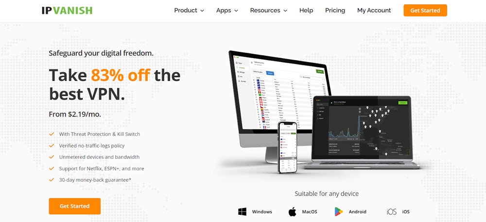 IPVanish page screenshot.
