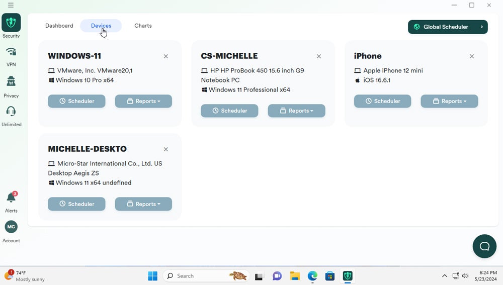 PC Matic devices security interface.