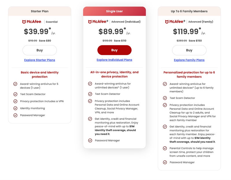 McAfee pricing.