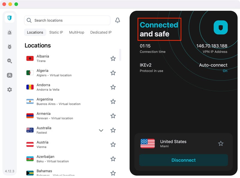 Using Surfshark to connect securely to the internet.