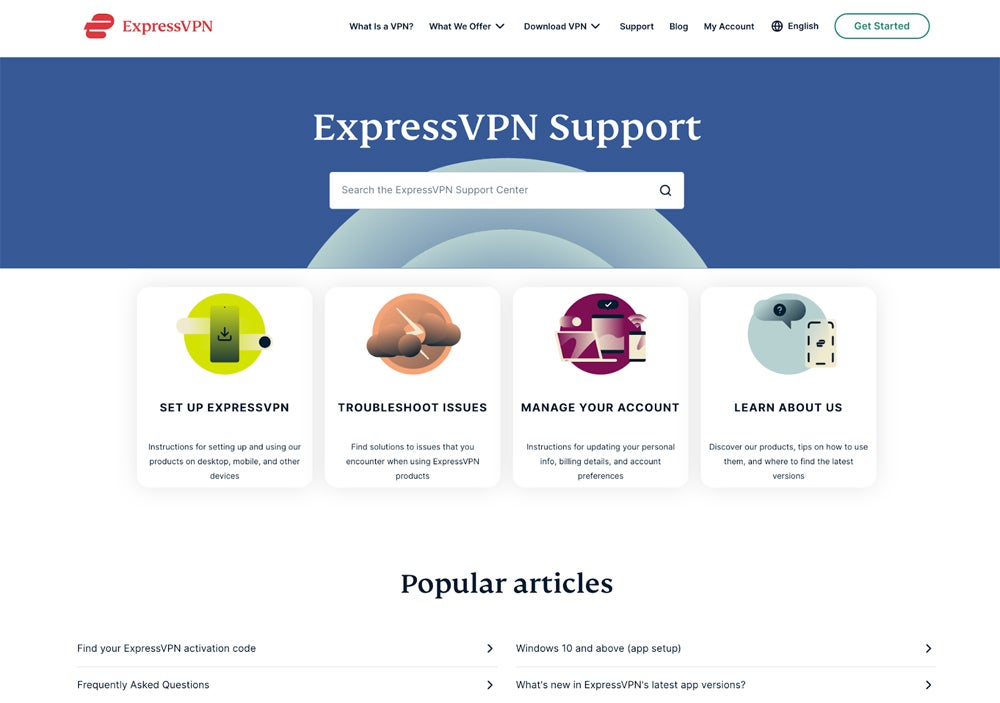 ExpressVPN support center.