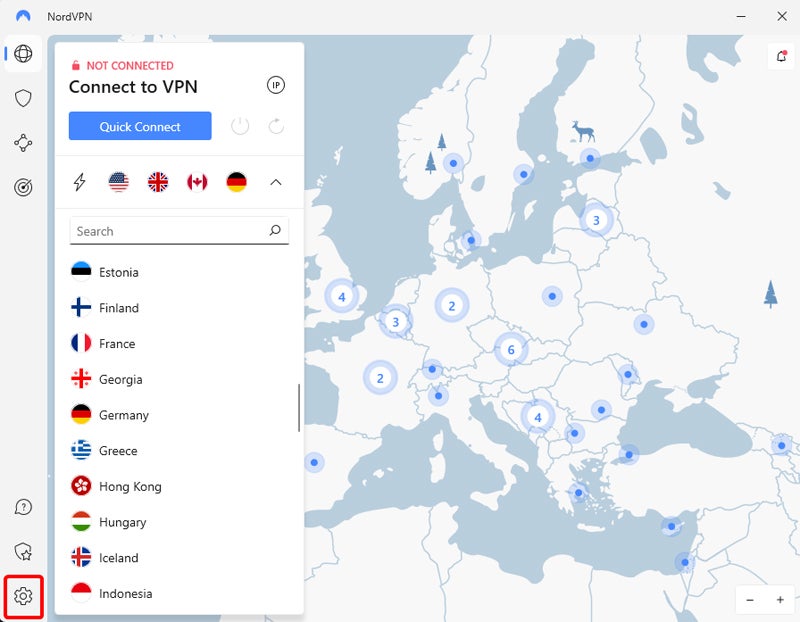 NordVPN interface.