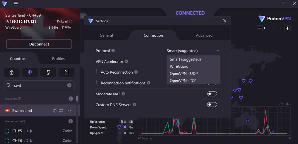 Proton VPN inteface.