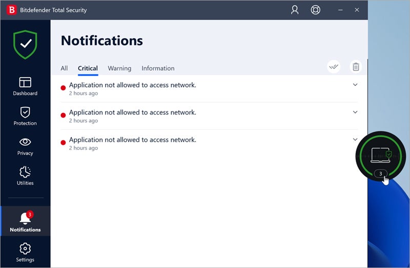 Bitdefender interface.