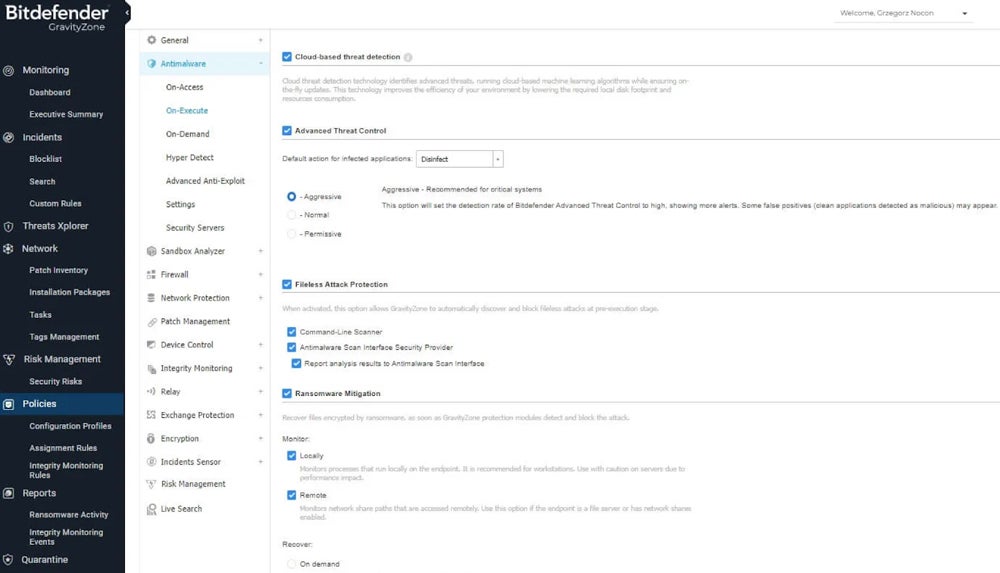 Bitdefender GravityZone policy editing.